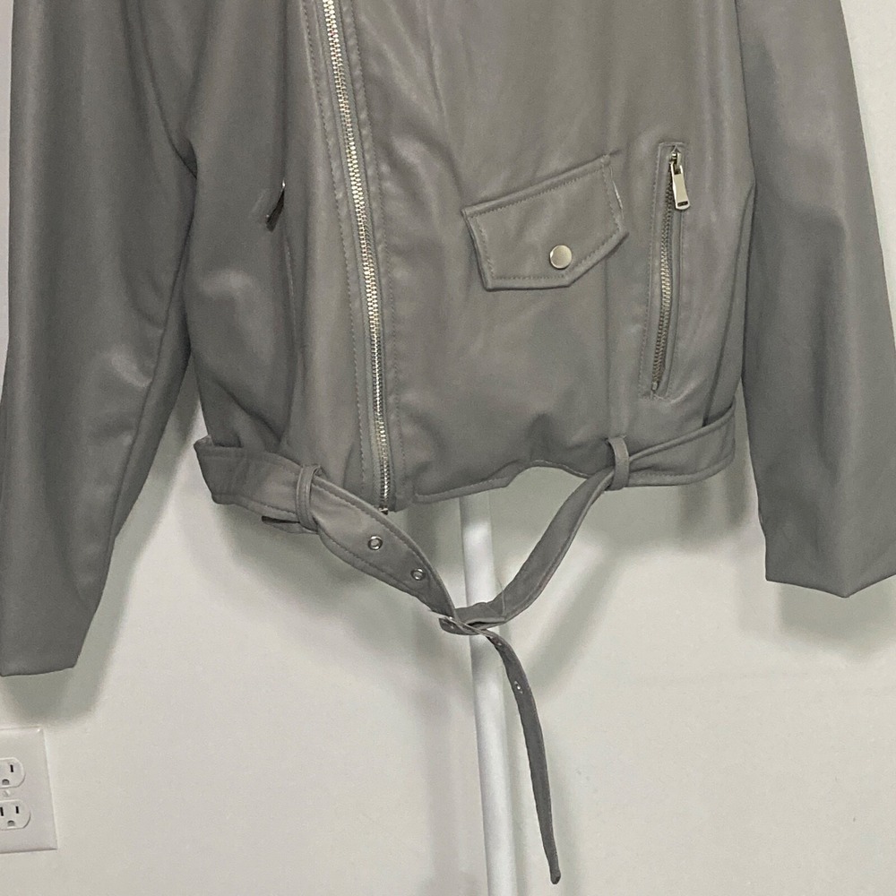 Miss London Black Label Womens Moto Jacket 2X Gray Vegan Leather Biker Y2K - Picture 3 of 16